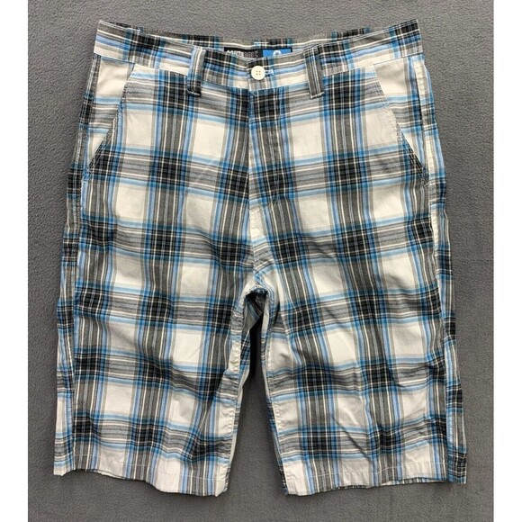 Southpole Bermuda Shorts Mens Size 34X13 Blue Black White Checked Slash Pockets - Picture 1 of 15